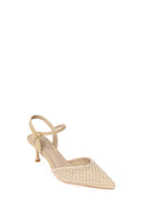 Woman Beige Ankle-Buckle Backless Jeweled Stiletto High Heel | Derimod