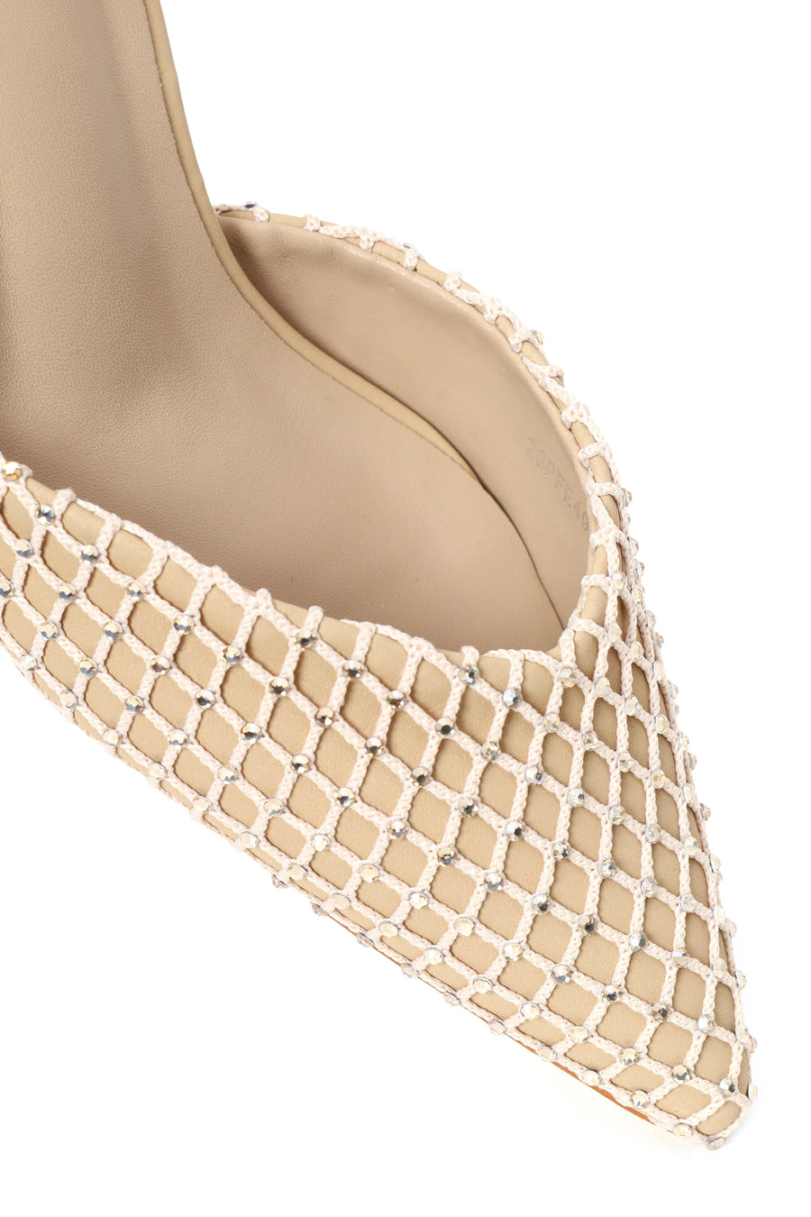 Woman Beige Ankle-Buckle Backless Jeweled Stiletto High Heel