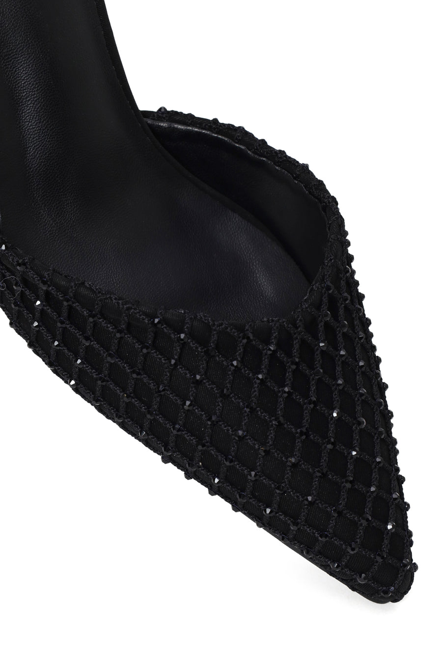 Woman Black Ankle-Buckle Backless Rhinestone Stiletto High Heel