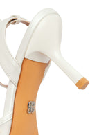 Woman White Ankle-Buckle Floral Embroidered Open-Back Stiletto High Heel | Derimod