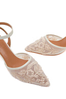Woman White Ankle-Buckle Floral Embroidered Open-Back Stiletto High Heel | Derimod