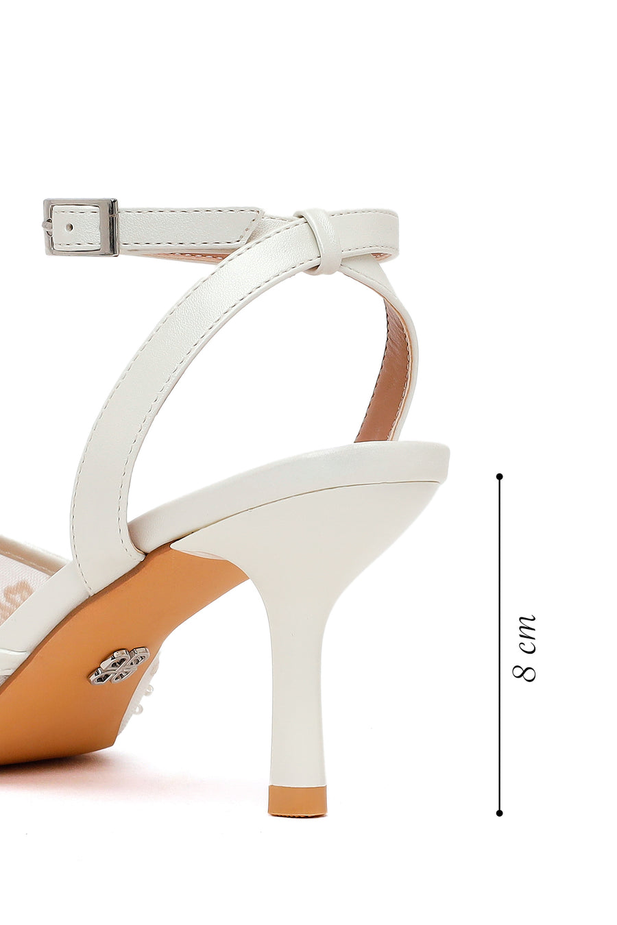 Woman White Ankle-Buckle Floral Embroidered Open-Back Stiletto High Heel