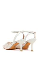 Woman White Ankle-Buckle Floral Embroidered Open-Back Stiletto High Heel | Derimod