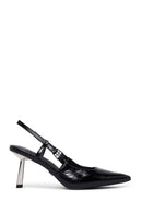 Women's Black Open Back Metallic Thin Heel Shoes | Derimod