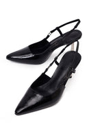 Women's Black Open Back Metallic Thin Heel Shoes | Derimod