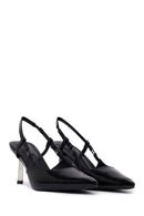Women's Black Open Back Metallic Thin Heel Shoes | Derimod