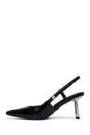 Women's Black Open Back Metallic Thin Heel Shoes | Derimod