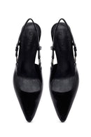 Women's Black Open Back Metallic Thin Heel Shoes | Derimod