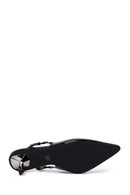Women's Black Open Back Metallic Thin Heel Shoes | Derimod