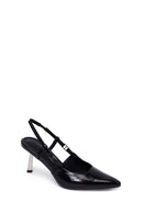 Women's Black Open Back Metallic Thin Heel Shoes | Derimod