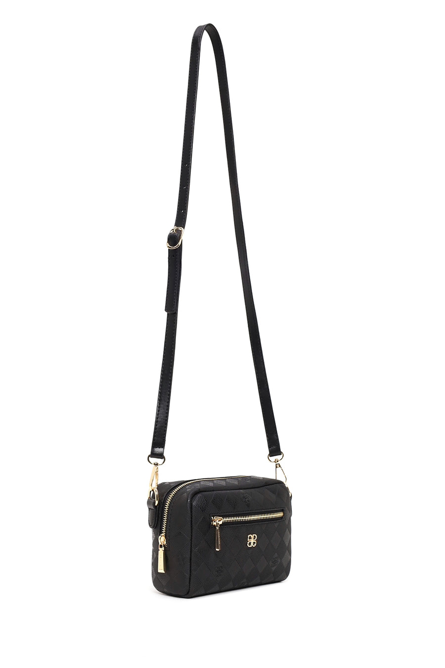 Women's Black Long Strap Printed Mini Crossbody Bag