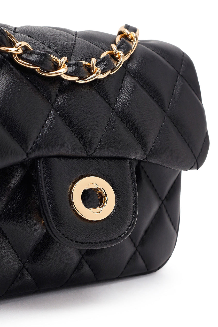 Women's Black Chain Strap Mini Quilted Crossbody Bag