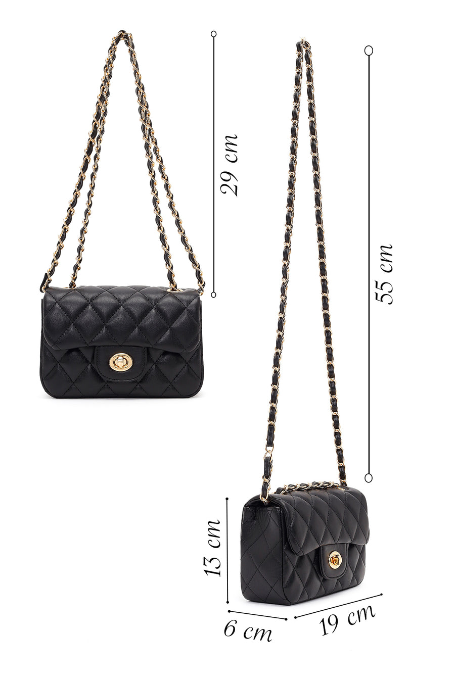 Women's Black Chain Strap Mini Quilted Crossbody Bag
