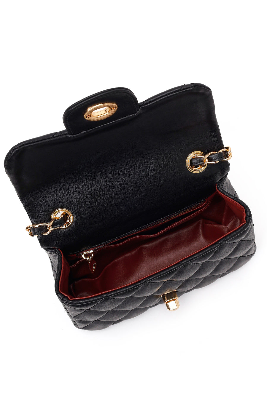 Women's Black Chain Strap Mini Quilted Crossbody Bag