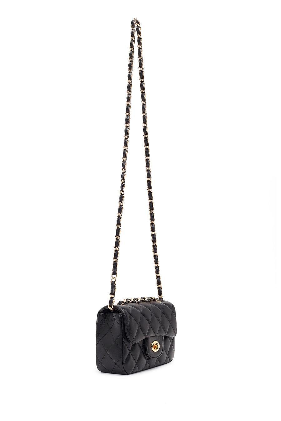 Women's Black Chain Strap Mini Quilted Crossbody Bag