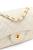 Women's Cream Chain Strap Mini Quilted Crossbody Bag | Derimod