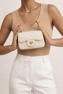 Women's Cream Chain Strap Mini Quilted Crossbody Bag | Derimod