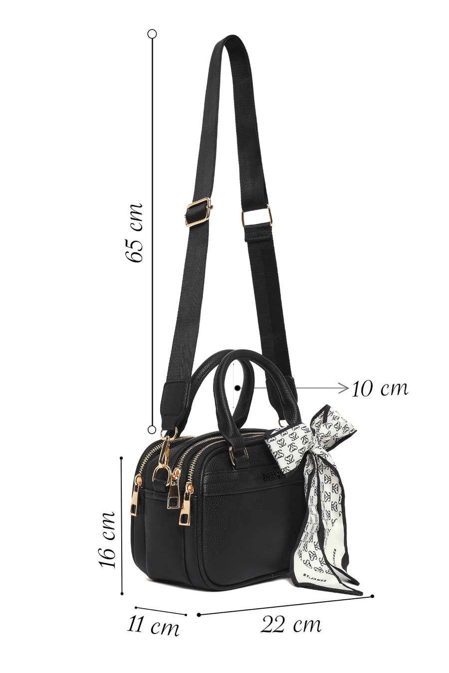Woman Black Long-Strap Accessorized Shoulder Bag