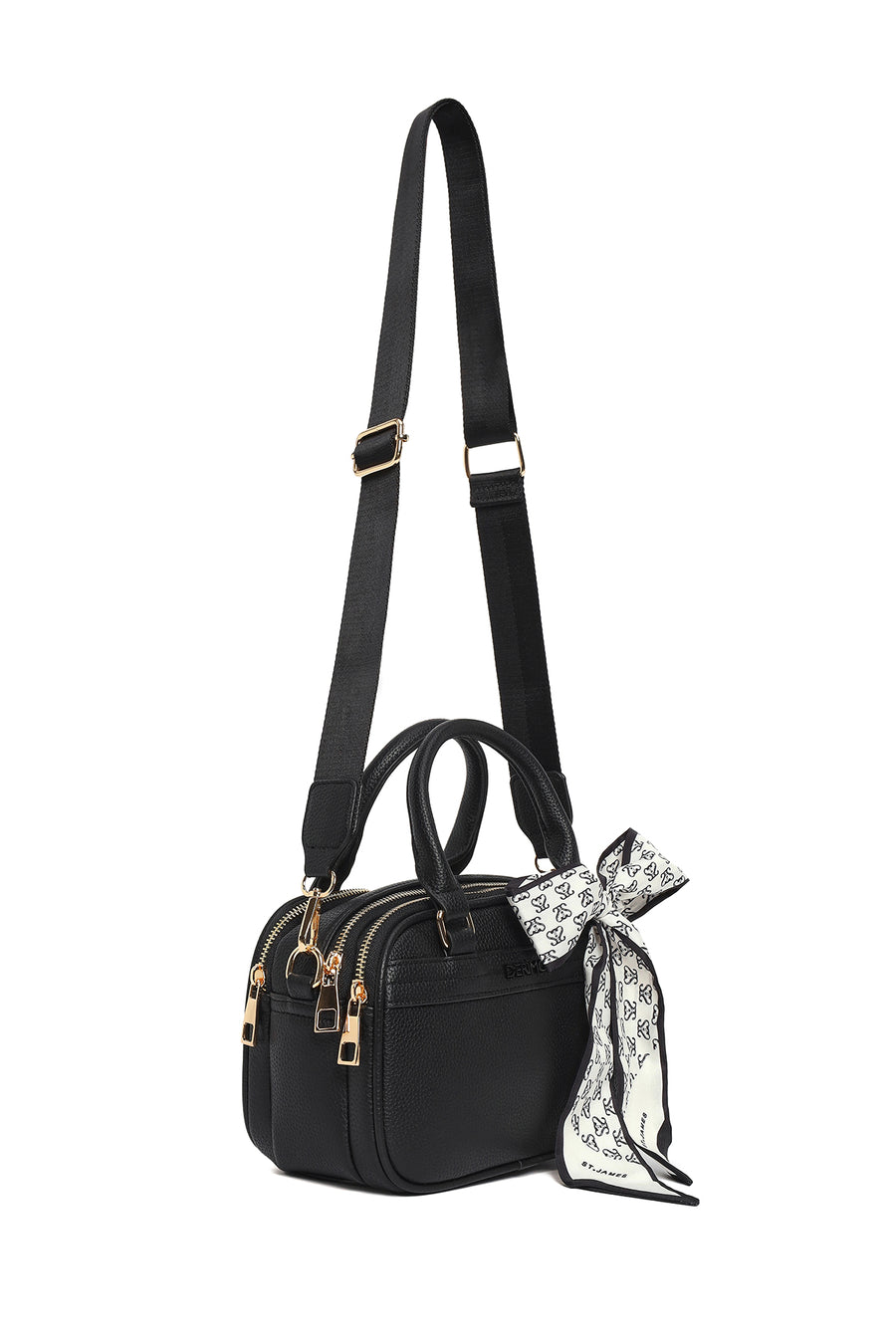 Woman Black Long-Strap Accessorized Shoulder Bag