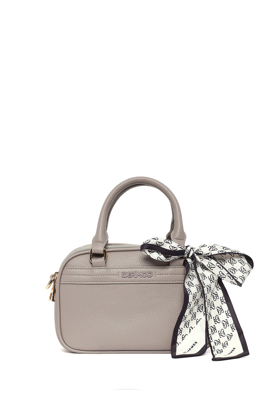 Woman Dark Grey Long-Strap Accessorized Shoulder Bag