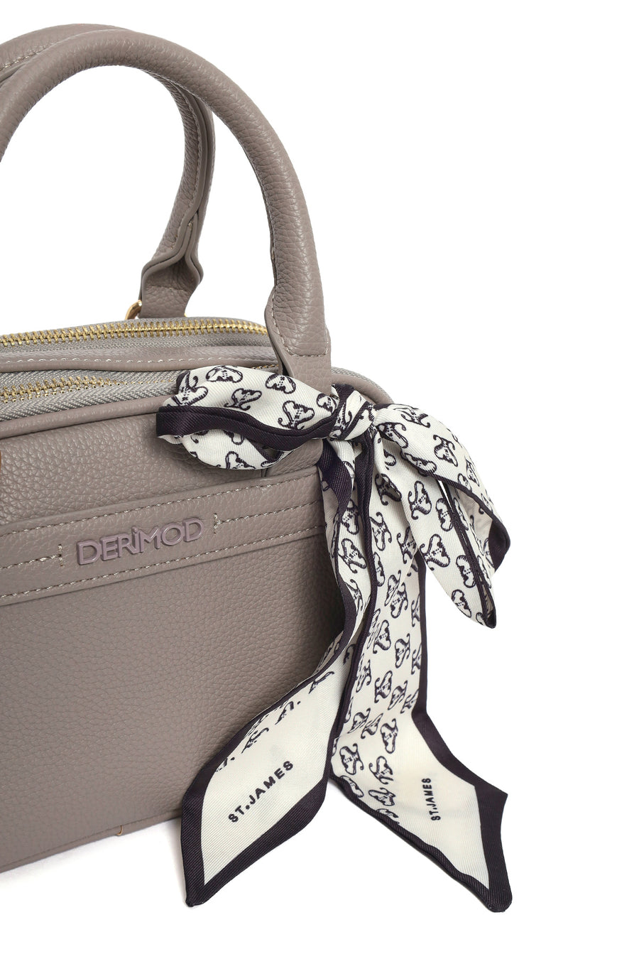 Woman Dark Grey Long-Strap Accessorized Shoulder Bag