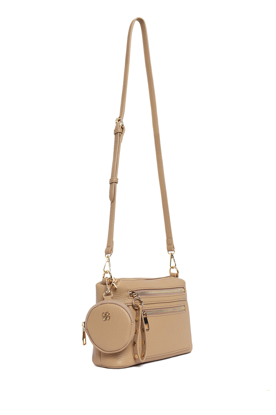 Woman Beige Long-Strap Crossbody Bag