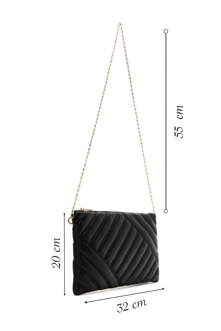 Women's Black Long Chain Strap Quilted Clutch Bag