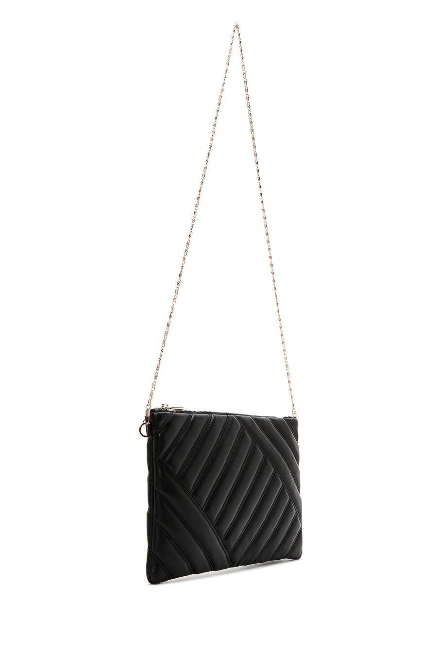 Women's Black Long Chain Strap Quilted Clutch Bag