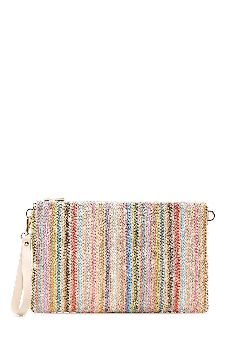 Women's Multi-Colored Long Chain Strap Straw Clutch Bag