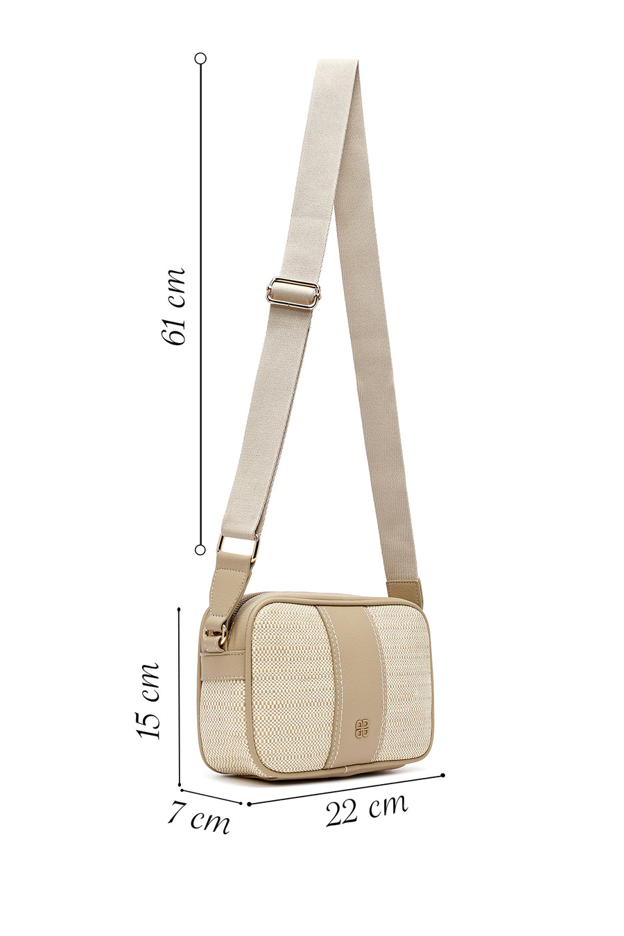 Woman Beige Long Strap Crossbody Bag