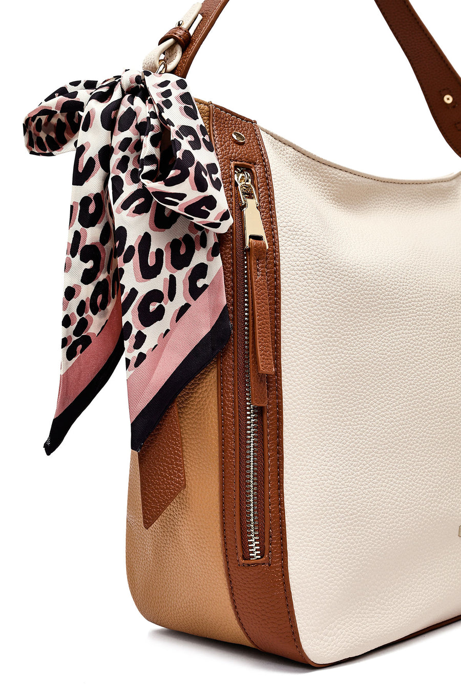 Woman Beige Long Strap Shoulder Bag