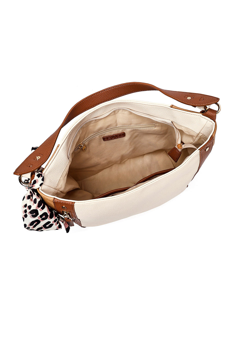 Woman Beige Long Strap Shoulder Bag