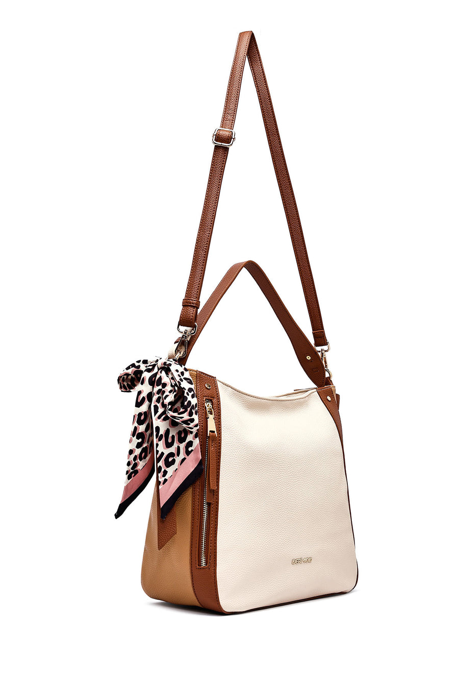 Woman Beige Long Strap Shoulder Bag