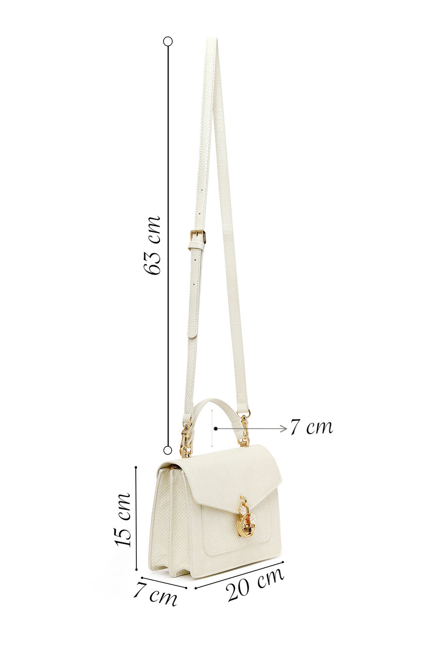 Woman Cream Long Strap Snake Patterned Mini Shoulder Bag