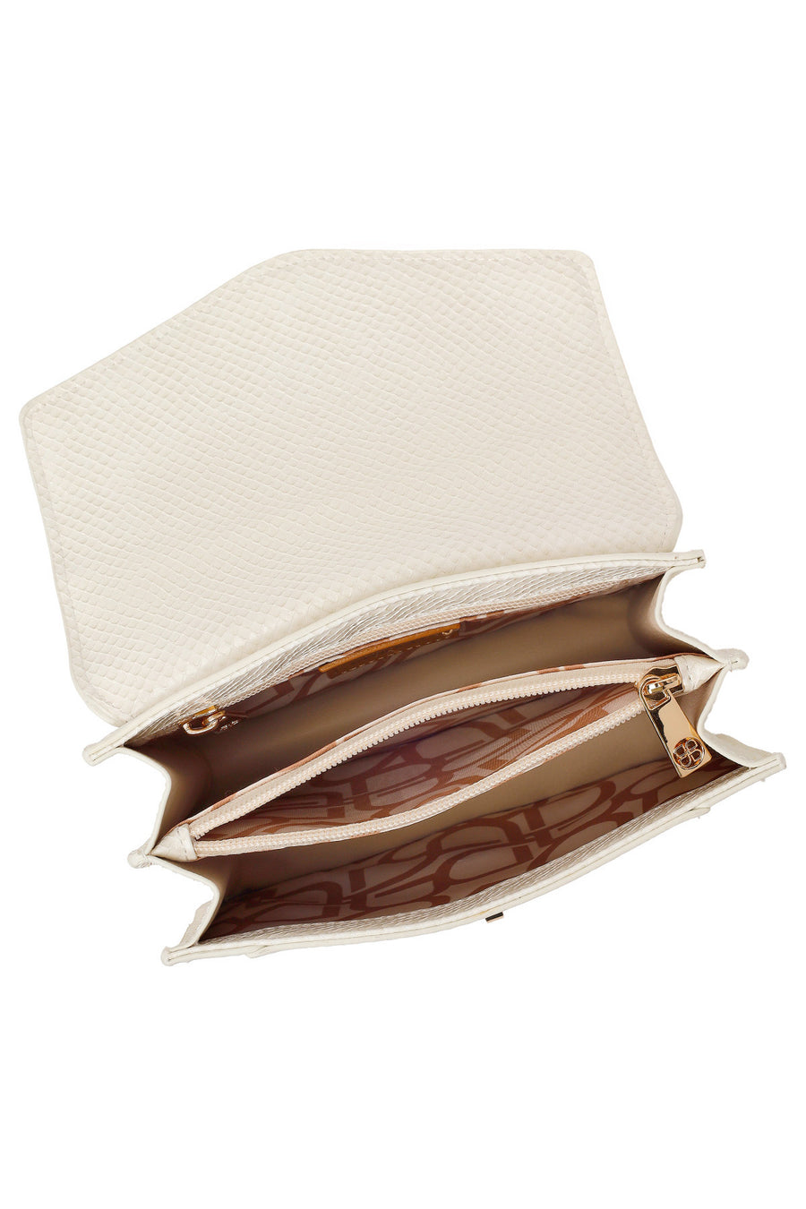 Woman Cream Long Strap Snake Patterned Mini Shoulder Bag
