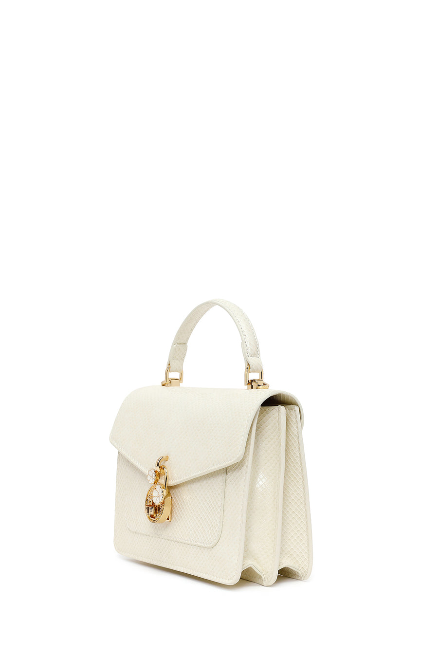 Woman Cream Long Strap Snake Patterned Mini Shoulder Bag