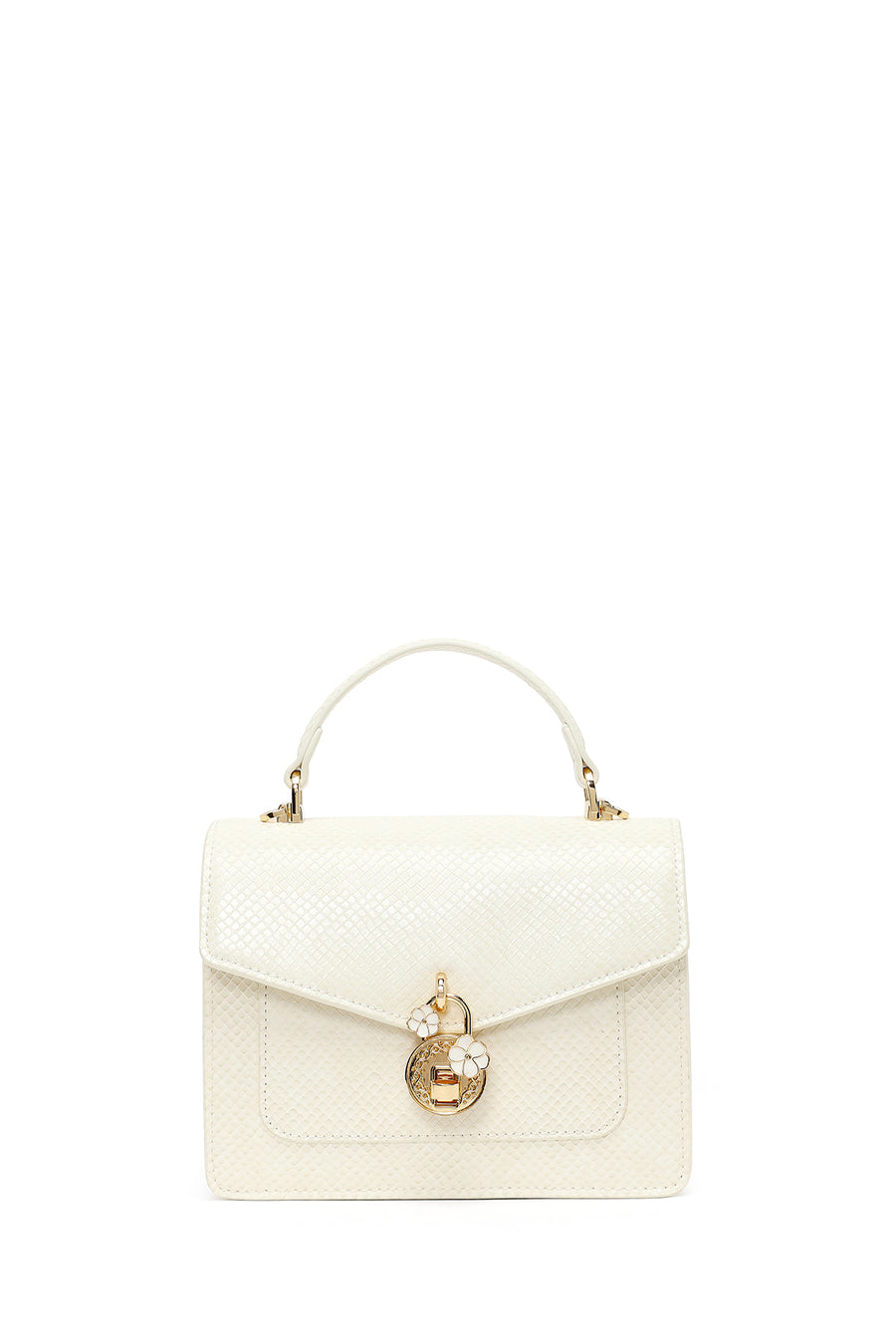Woman Cream Long Strap Snake Patterned Mini Shoulder Bag