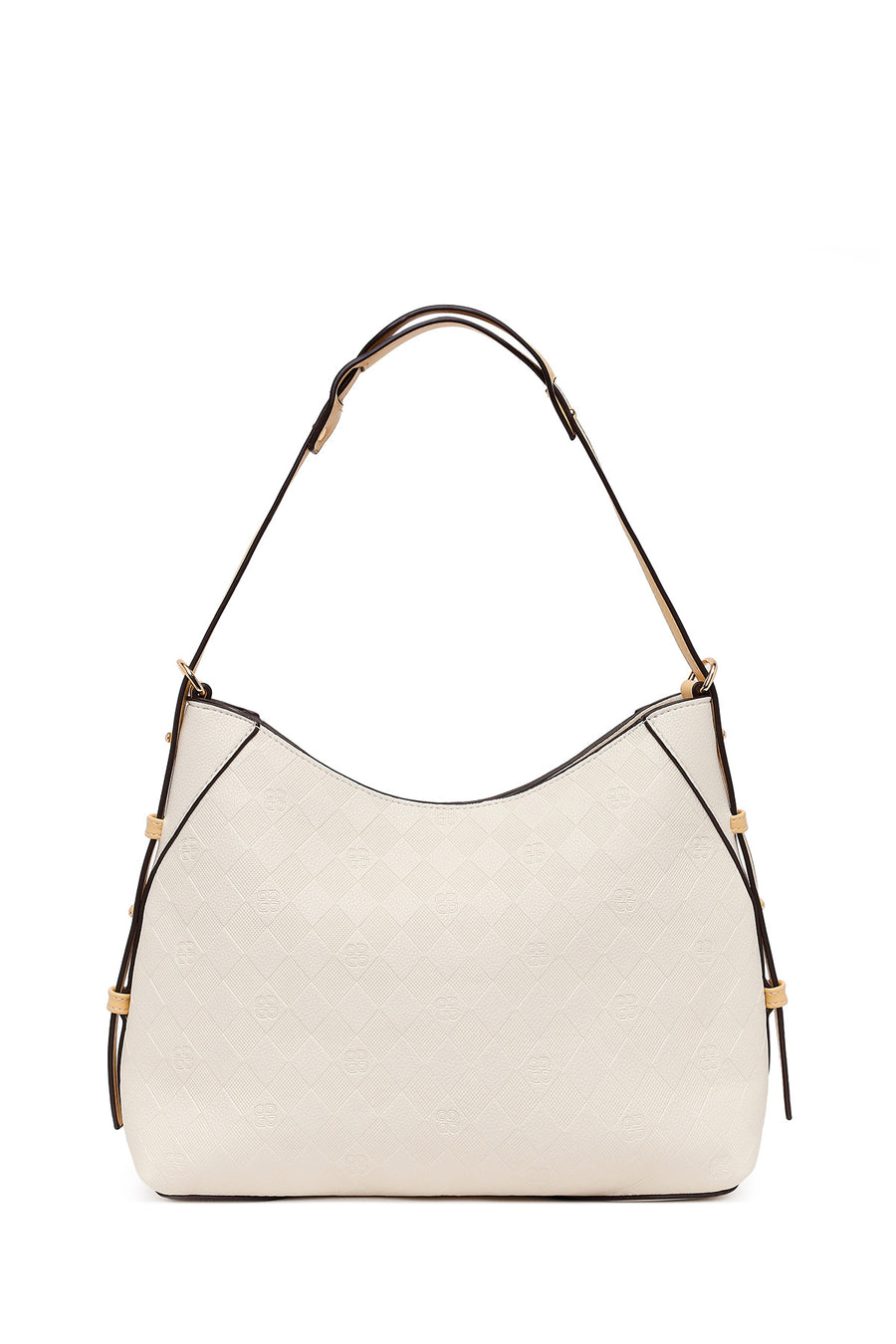 Woman Cream Long-Strap Printed Shoulder Bag