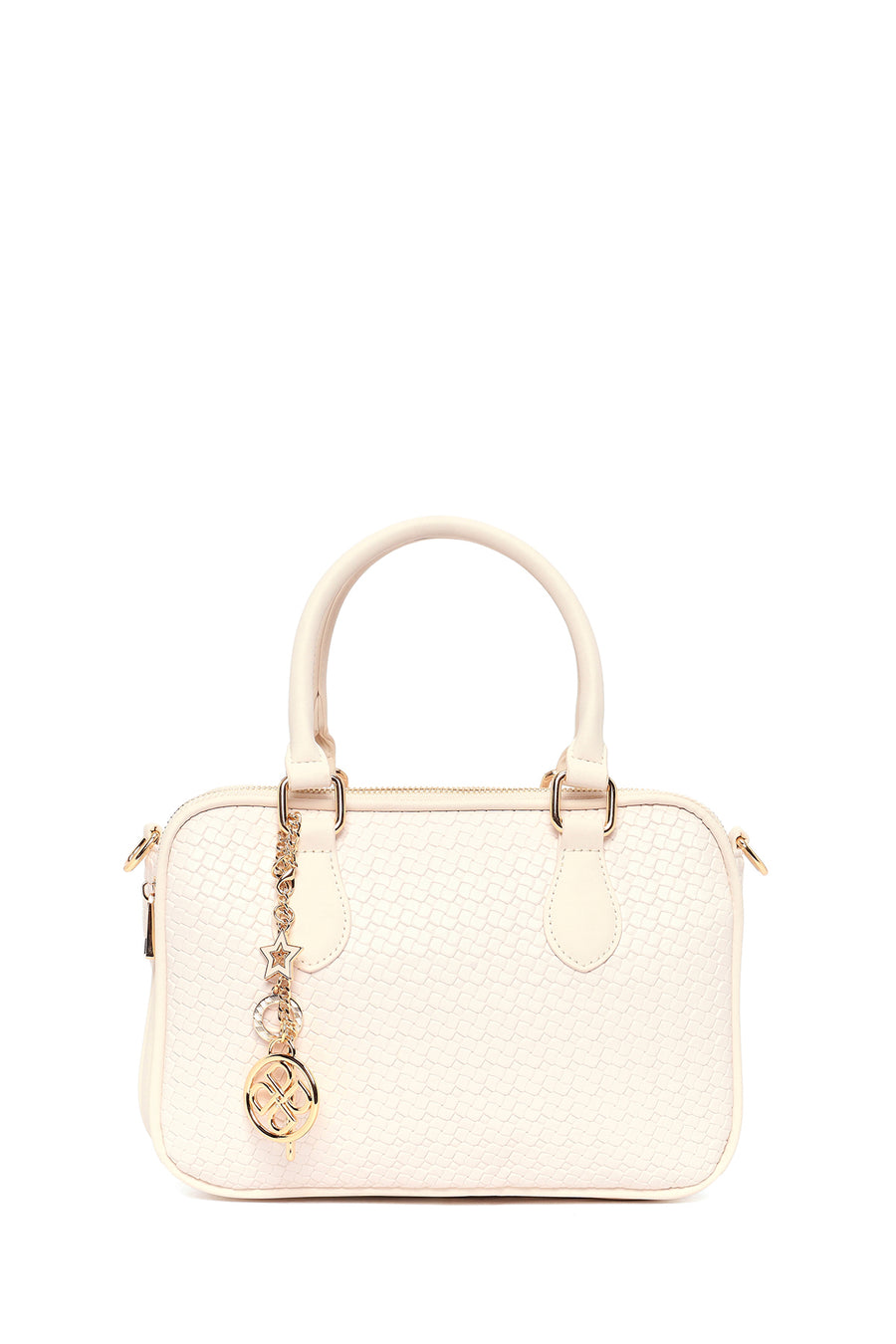 Women's Cream Long Strap Printed Charm Handbag