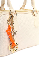Women's Cream Long Strap Printed Charm Handbag | Derimod