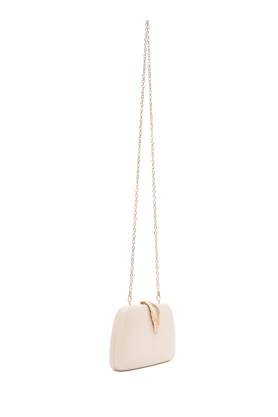 Woman Cream Long Chain Strap Evening Mini Clutch Bag