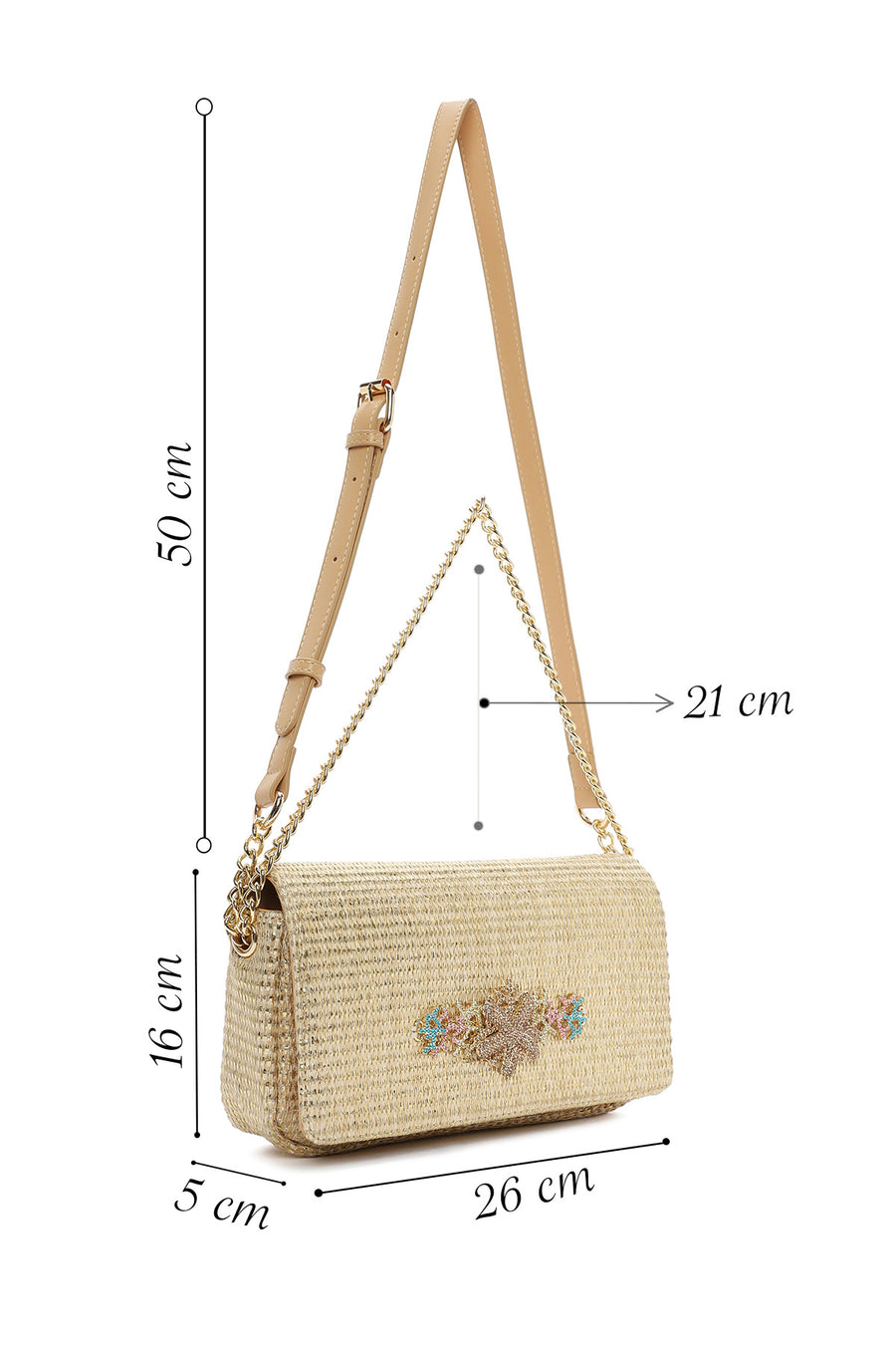 Woman Beige Long Strap Straw Crossbody Bag