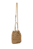 Woman Beige Long-Strap Drawstring Straw Shoulder Bag | Derimod