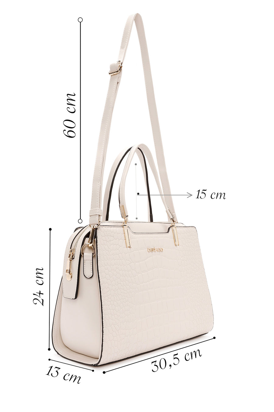 Women's Beige Long Strap Crocodile Pattern Handbag