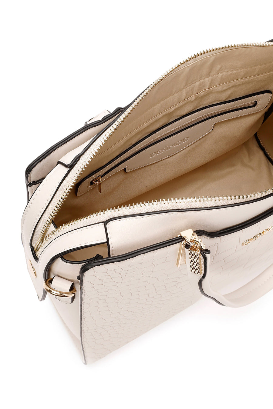 Women's Beige Long Strap Crocodile Pattern Handbag