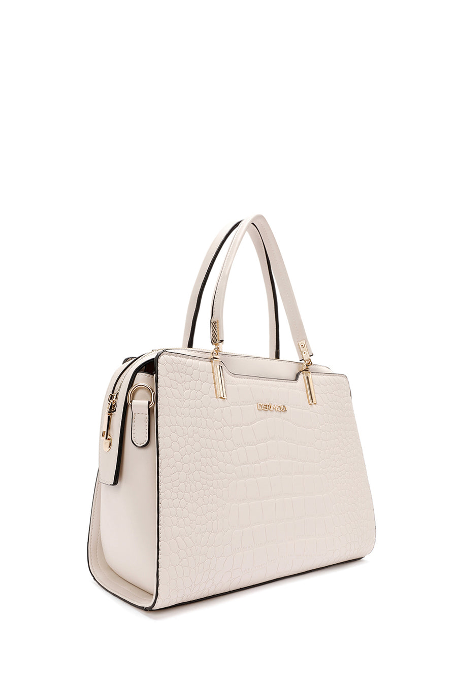 Women's Beige Long Strap Crocodile Pattern Handbag