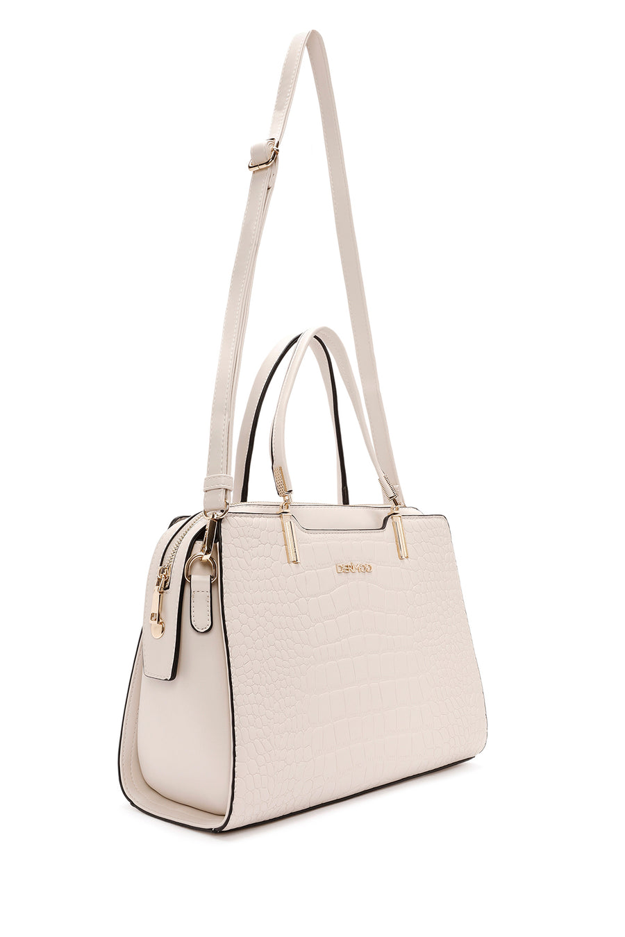 Women's Beige Long Strap Crocodile Pattern Handbag