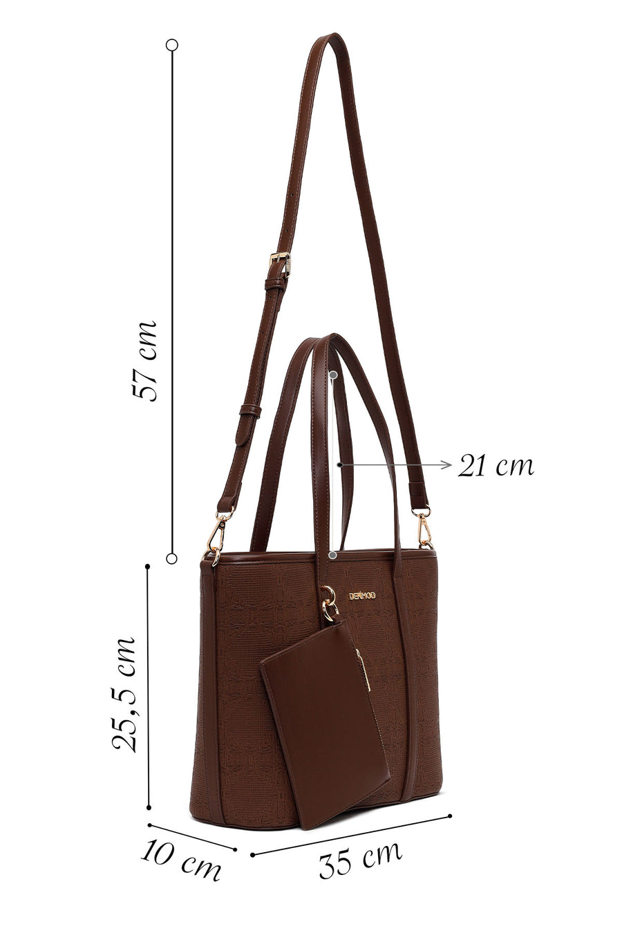 Woman Brown Long-Strap Patterned Wicker Shoulder Bag