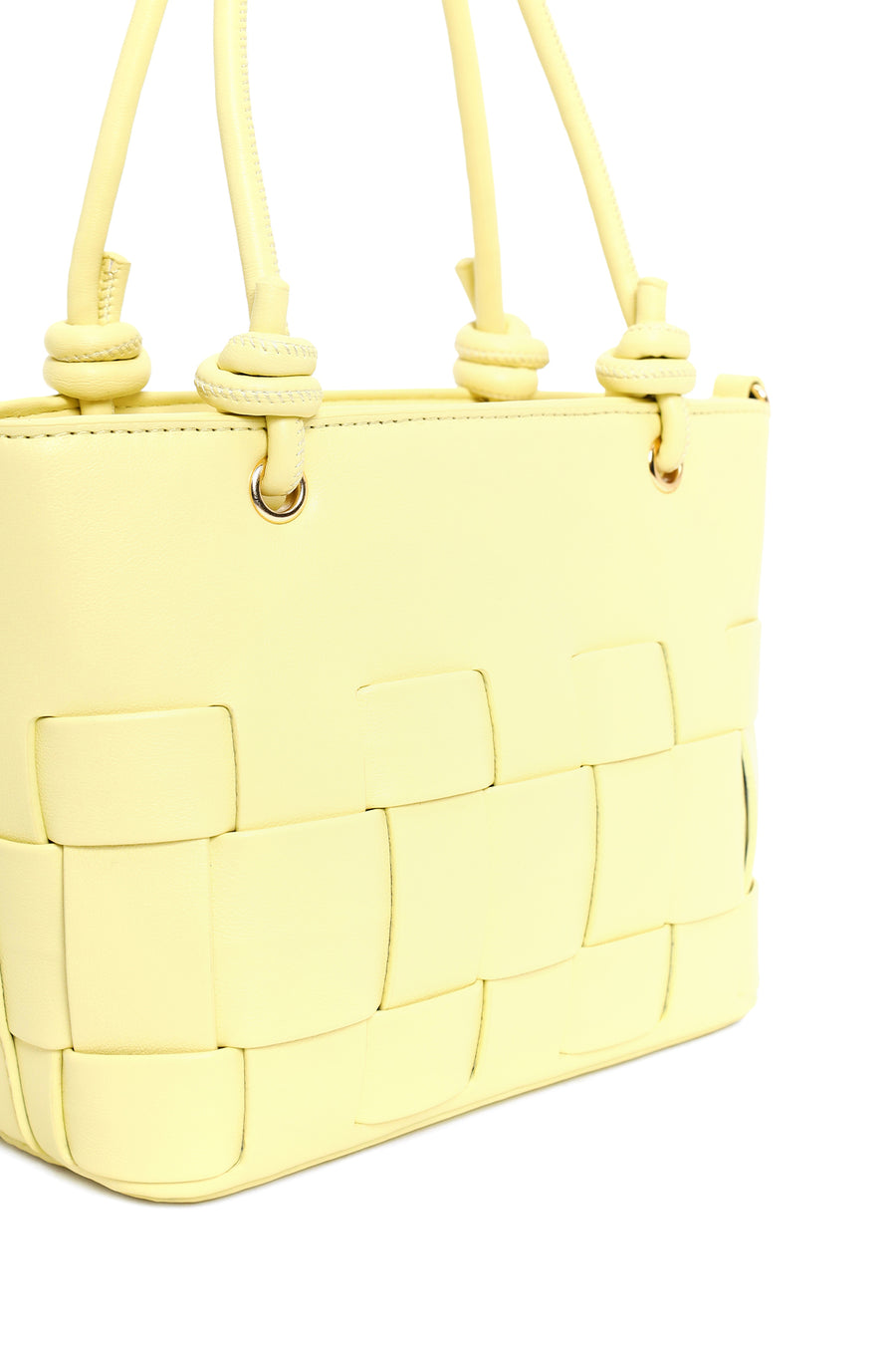 Woman Yellow Long-Strap Knit Mini Shoulder Bag