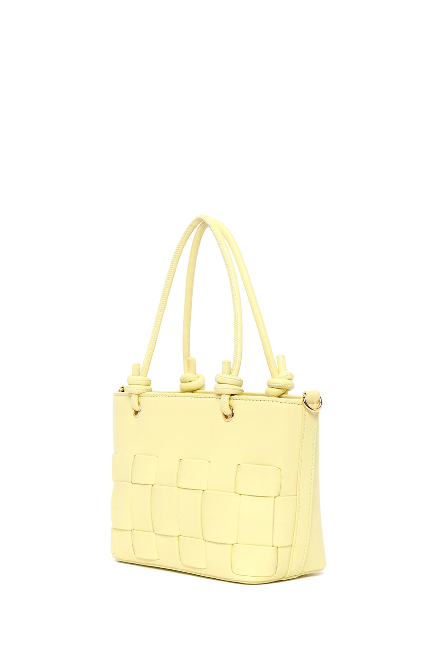 Woman Yellow Long-Strap Knit Mini Shoulder Bag
